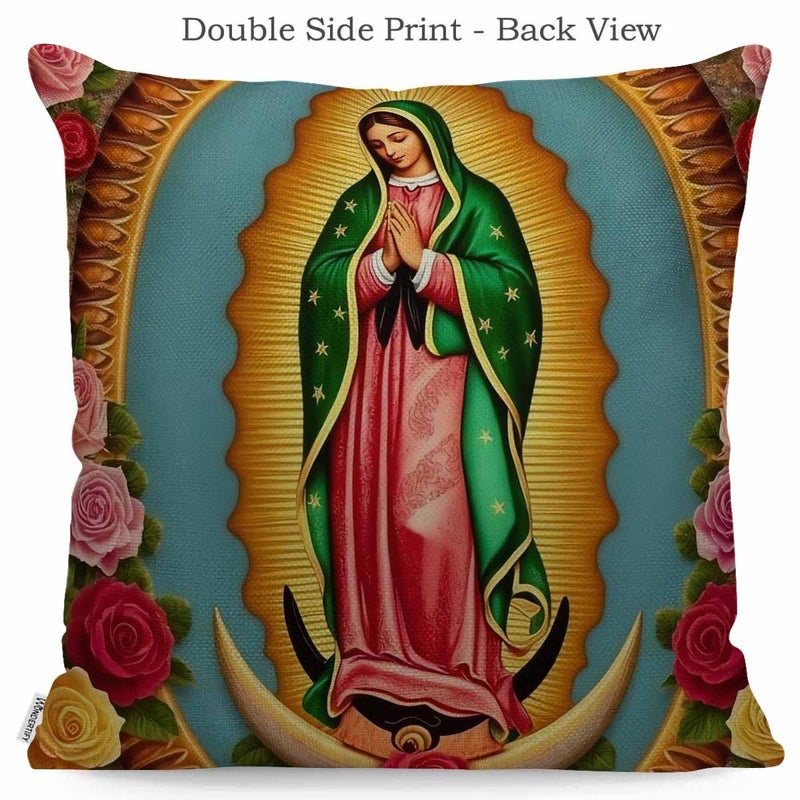 WONDERTIFY Pillow Cover Our Lady Guadalupe Mexican Saint Virgin Mary - Soft Linen Pillow Case for Decorative Bedroom/Livingroom/Sofa/Farm House - Couch Pillow Cushion Covers 18x18 Inch - Image 2